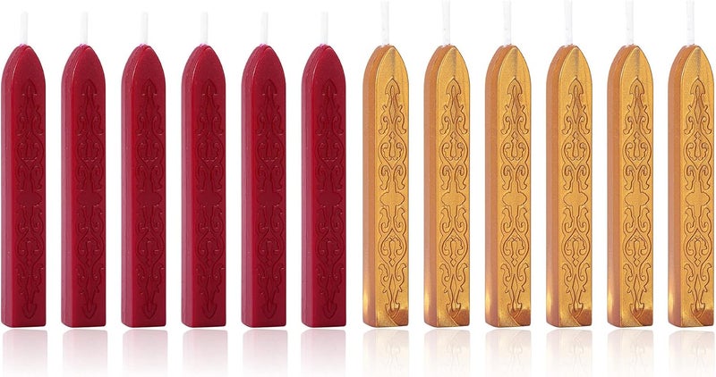 Yoption 12 Pcs Sealing Wax Sticks with Wicks, Antique Wine Red Dark Gold Totem Fire Manuscript Seal Wax for Wax Seal Stamp - Image 2