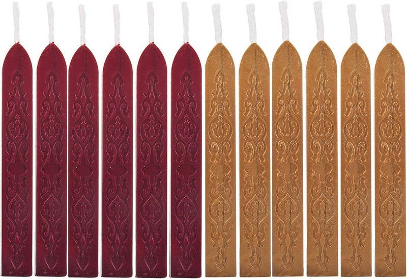 Yoption 12 Pcs Sealing Wax Sticks with Wicks, Antique Wine Red Dark Gold Totem Fire Manuscript Seal Wax for Wax Seal Stamp - Image 1
