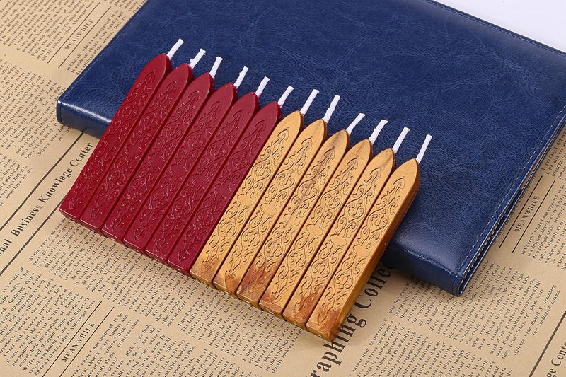 Yoption 12 Pcs Sealing Wax Sticks with Wicks, Antique Wine Red Dark Gold Totem Fire Manuscript Seal Wax for Wax Seal Stamp - Image 3