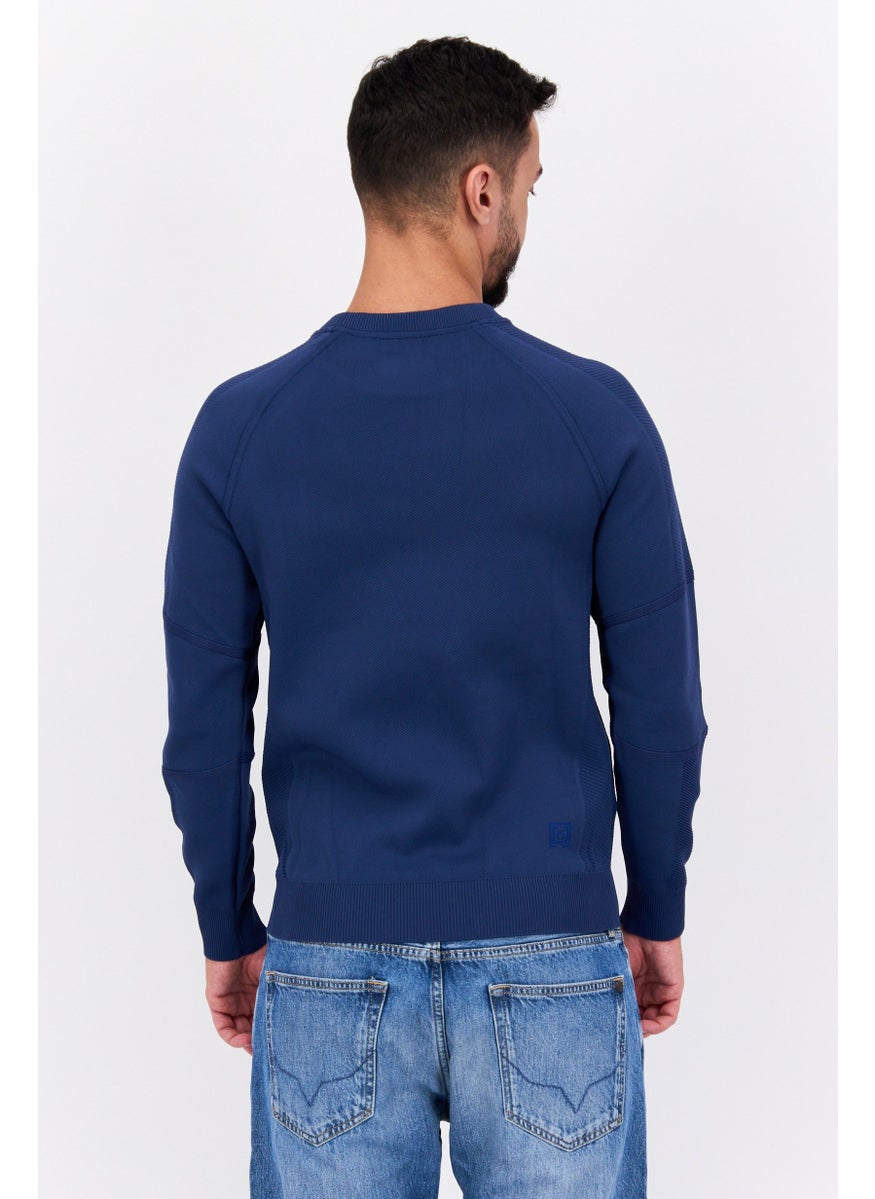 Free Soul - Men Crew Neck Long Sleeve Brand Logo Sweatshirt, Navy - Image 1