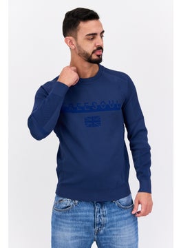 Men Crew Neck Long Sleeve Brand Logo Sweatshirt, Navy
