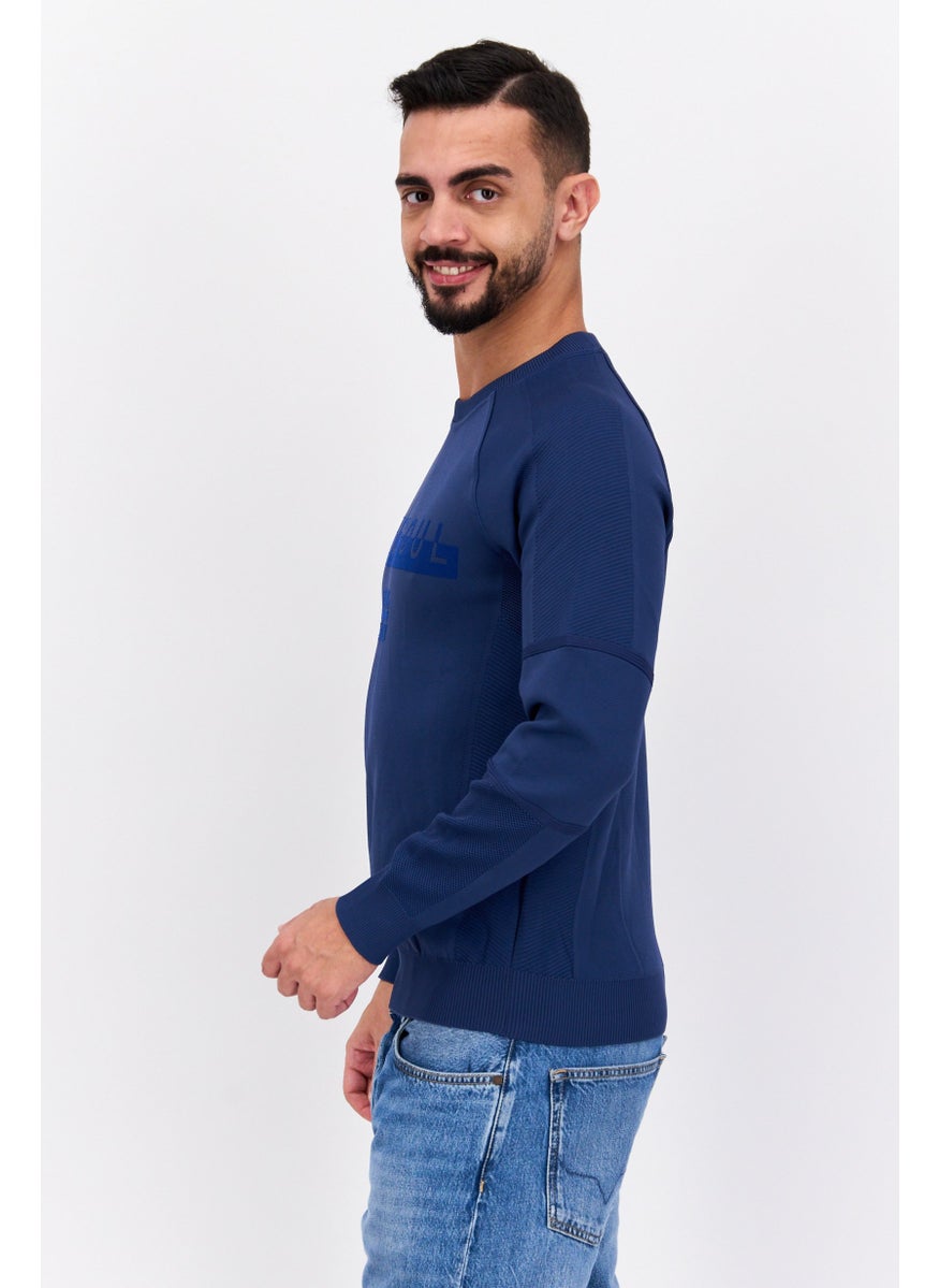 Free Soul - Men Crew Neck Long Sleeve Brand Logo Sweatshirt, Navy - Image 1