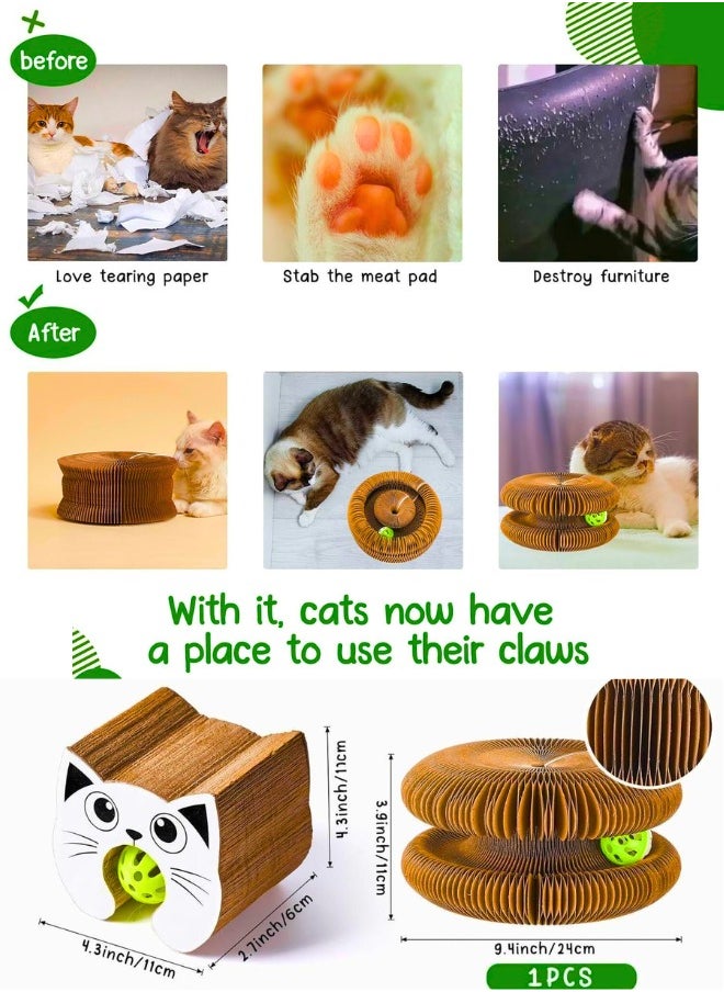 Chase Up Magic Organ Cat Scratch Board, Compact Accordion Interactive Toy With 3 Bell Ball, Cat Scratcher for Grinding Claw, Recyclable and Durable, Furniture Protector, Retractable, Brown, Reversible  - Image 3