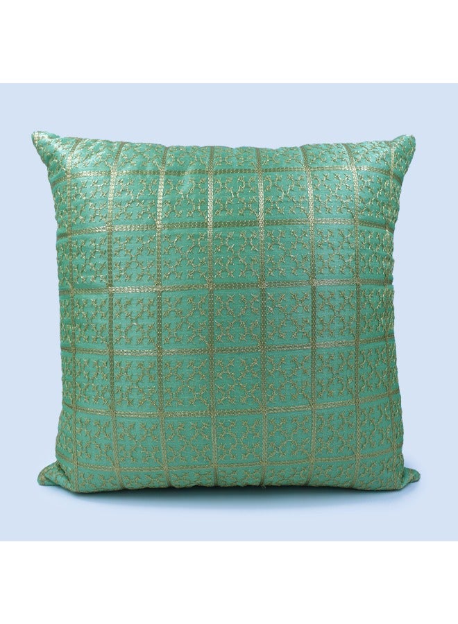 بيفت غطاء وسادة BYFT Orchard مقاس 18 × 18 بوصة (تصميم المربعات الذهبية - أخضر) 45 × 45 سم غطاء وسادة مزخرف فاخر للأريكة والسرير وغرفة المعيشة - مجموعة من قطعتين بدون حشوات - Image 2