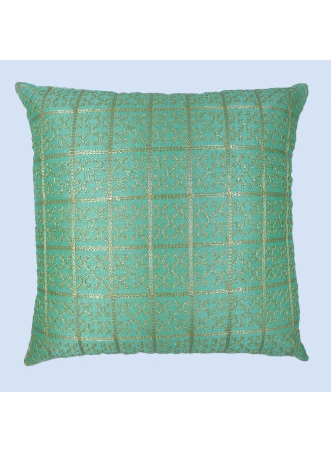 بيفت غطاء وسادة BYFT Orchard مقاس 18 × 18 بوصة (تصميم المربعات الذهبية - أخضر) 45 × 45 سم غطاء وسادة مزخرف فاخر للأريكة والسرير وغرفة المعيشة - مجموعة من قطعتين بدون حشوات - Image 3