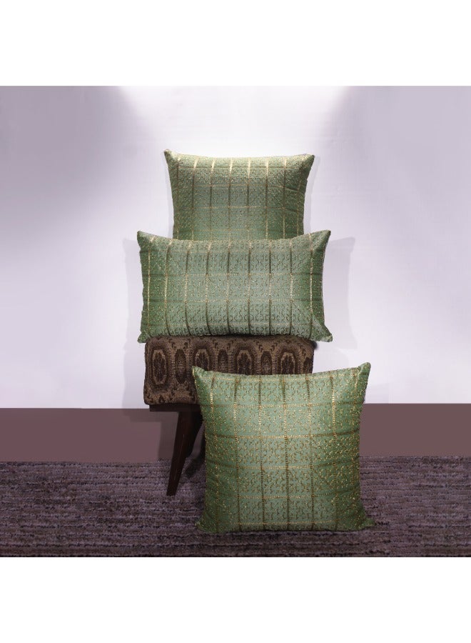 بيفت غطاء وسادة BYFT Orchard مقاس 18 × 18 بوصة (تصميم المربعات الذهبية - أخضر) 45 × 45 سم غطاء وسادة مزخرف فاخر للأريكة والسرير وغرفة المعيشة - مجموعة من قطعتين بدون حشوات - Image 1