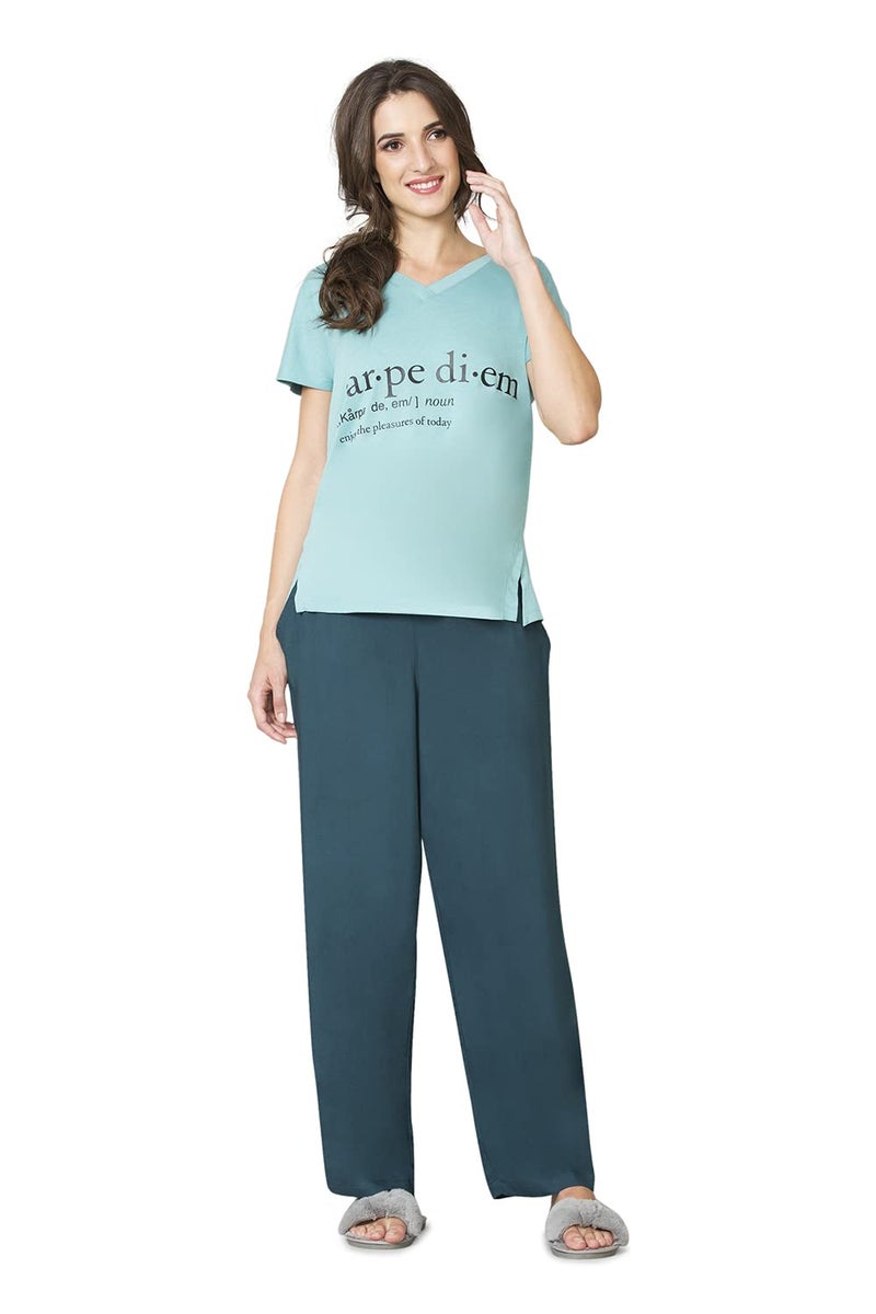 Van Heusen Women Lounge Pyjamas - 100% Viscose - Functional Pocket, Smocked Waistband, Ultra Soft_55312_Blue_S - Image 1