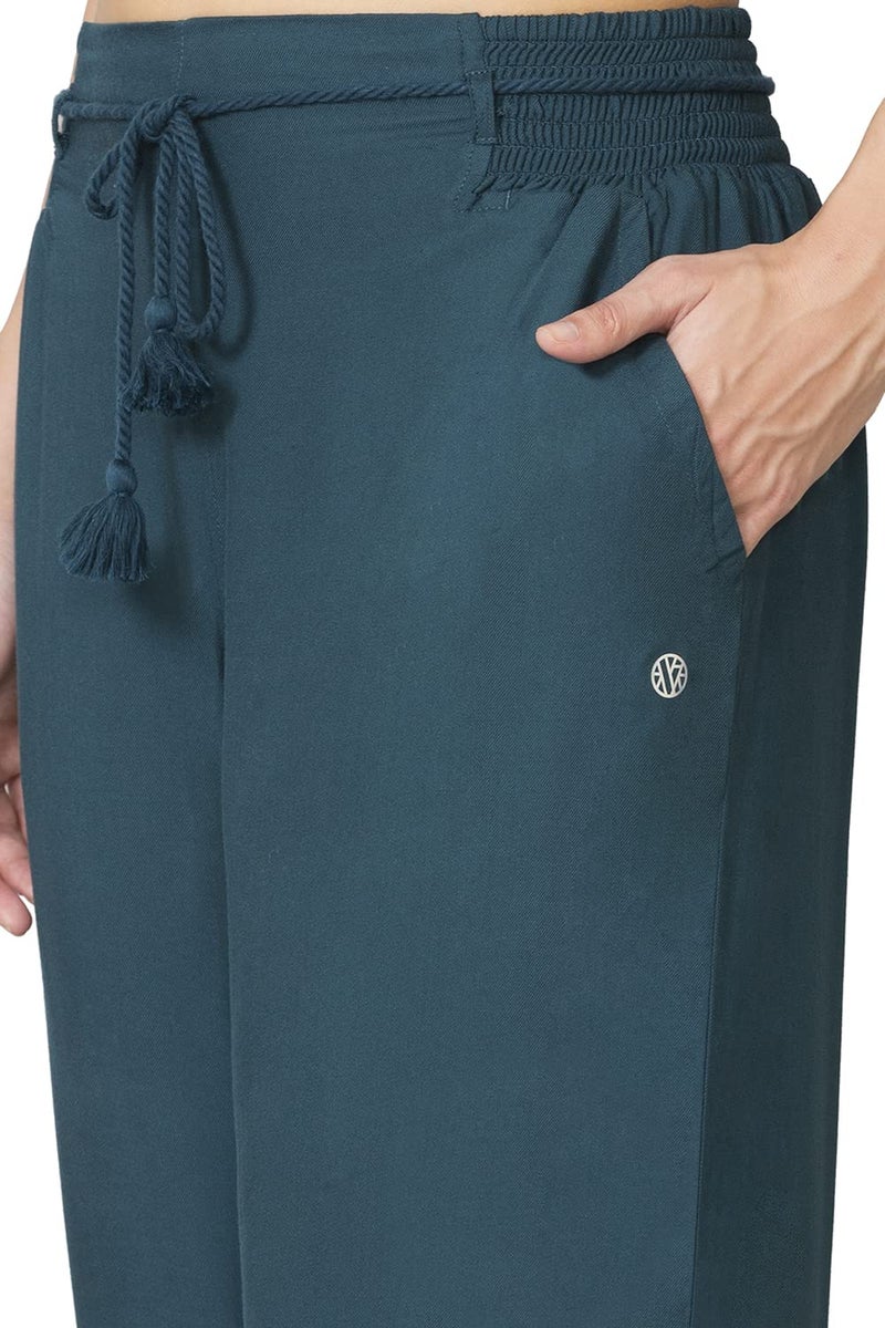 Van Heusen Women Lounge Pyjamas - 100% Viscose - Functional Pocket, Smocked Waistband, Ultra Soft_55312_Blue_S - Image 5