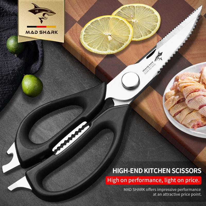 MAD SHARK Kitchen Scissors All Purpose Kitchen Shears Come Apart,Stainless Steel Utility Scissors with Comfort Grip,Heavy Duty Poultry Shears for Chicken,Meat,Fish,Dishwash Safe (BLACK) - Image 4