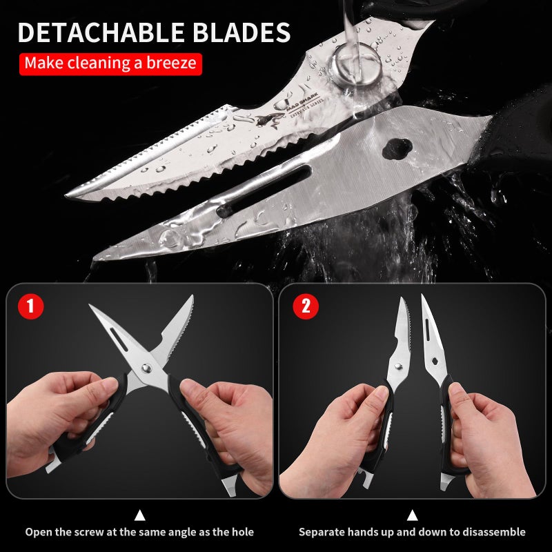 MAD SHARK Kitchen Scissors All Purpose Kitchen Shears Come Apart,Stainless Steel Utility Scissors with Comfort Grip,Heavy Duty Poultry Shears for Chicken,Meat,Fish,Dishwash Safe (BLACK) - Image 3