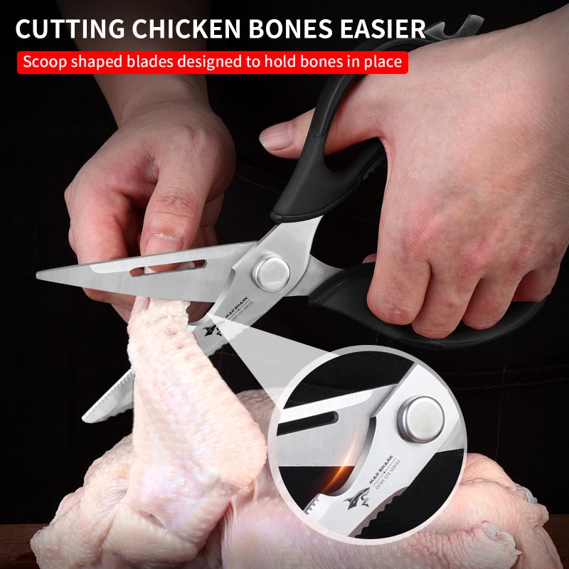 MAD SHARK Kitchen Scissors All Purpose Kitchen Shears Come Apart,Stainless Steel Utility Scissors with Comfort Grip,Heavy Duty Poultry Shears for Chicken,Meat,Fish,Dishwash Safe (BLACK) - Image 2