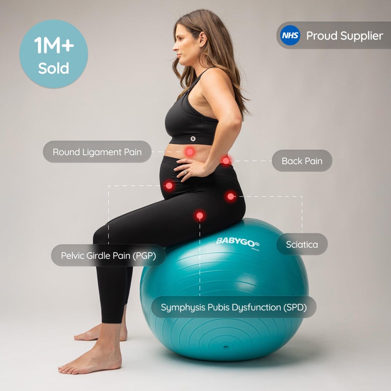 BABYGO Birthing Ball - Pregnancy Yoga Labor & Exercise Ball & Book Set Trimester Targeting, Maternity Physio, Birth & Recovery Plan Included Anti Burst Eco Friendly (Turquoise, 65cm) - Image 3