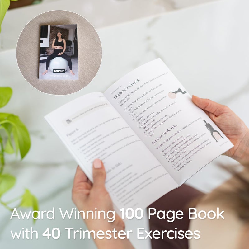 BABYGO Birthing Ball - Pregnancy Yoga Labor & Exercise Ball & Book Set Trimester Targeting, Maternity Physio, Birth & Recovery Plan Included Anti Burst Eco Friendly (Turquoise, 65cm) - Image 4