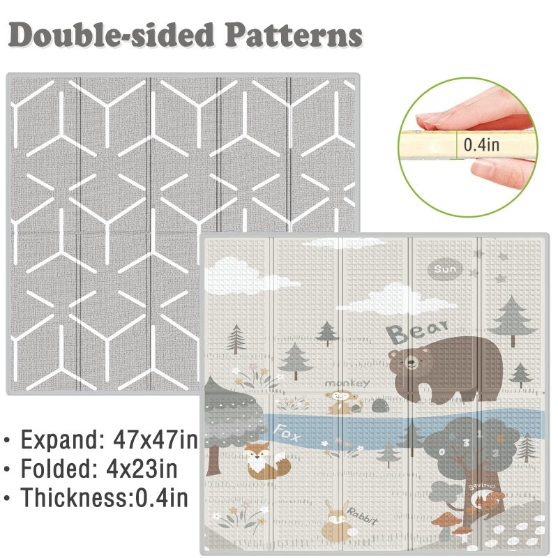 Fodoss Baby Play Mat, 47x47inch Play Mat, 0.4 in Thick Waterproof Playmat for Babies, Foldable Play Mat for Small Baby Playpen, Small Spaces - Image 2