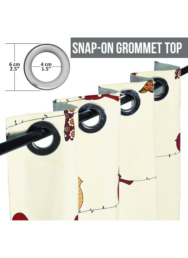 Story@Home - Story@Home 275 Cm 100% Cotton Canvas Fabric Birds Pattern Light Filtering Grommet Long Door Curtain, White & Red, Pack Of 2 - Image 1