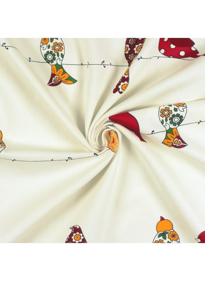 Story@Home - Story@Home 275 Cm 100% Cotton Canvas Fabric Birds Pattern Light Filtering Grommet Long Door Curtain, White & Red, Pack Of 2 - Image 1
