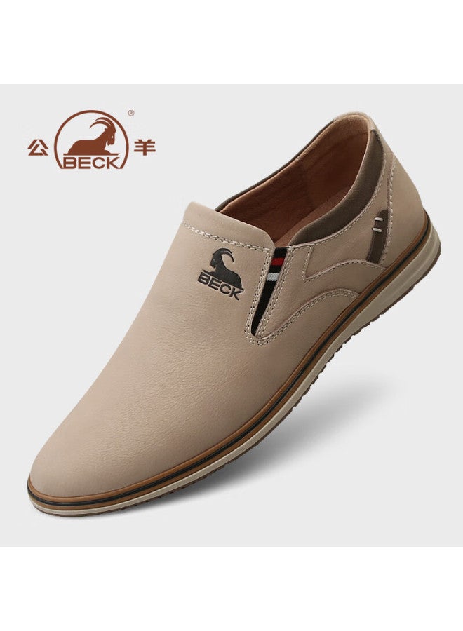 Ram Loafers Men's Casual Leather Shoes Business Soft Leather Soft Sole Slip-on Driving Shoes Sand Color Size 38