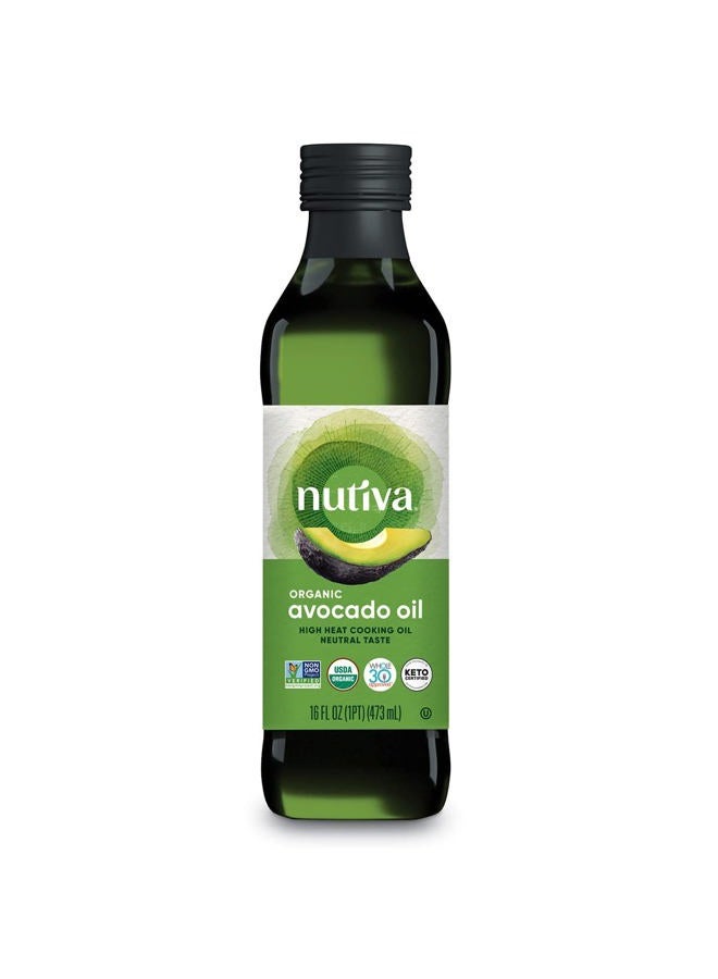 Nutiva Organic Steam-Refined Avocado Oil, 100% Pure, 16 Fl Oz, USDA Organic, Non GMO, Whole 30 Approved, Keto, Paleo, High-Heat Oil with Neutral Flavor and Aroma for Cooking & Frying - Image 1
