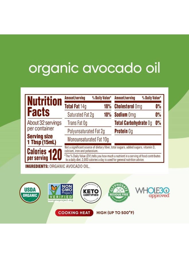 Nutiva Organic Steam-Refined Avocado Oil, 100% Pure, 16 Fl Oz, USDA Organic, Non GMO, Whole 30 Approved, Keto, Paleo, High-Heat Oil with Neutral Flavor and Aroma for Cooking & Frying - Image 2