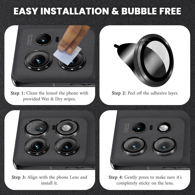 FIRST MART Camera Lens Protectors for Motorola Edge 50 Pro (6.7 Inches) Tough HD Individual Aluminum Alloy Lens Black Ring Cover, Scratch Resistant, Thin Lens Protection| Black, 1 Pack - Image 4