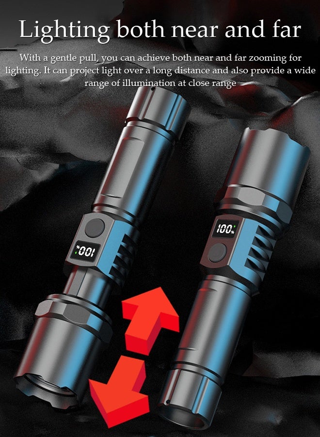DUNISO Rechargeable Flashlights Super Bright Outdoors Flashlight Portable Adjustable Focus LED Flashlight with Power Display Waterproof Handheld Rechargeable Torch Light Long Battery Life Pocket Size Torch for Power Cuts, Emergency, Camping, Hiking, Outdoor - Image 2