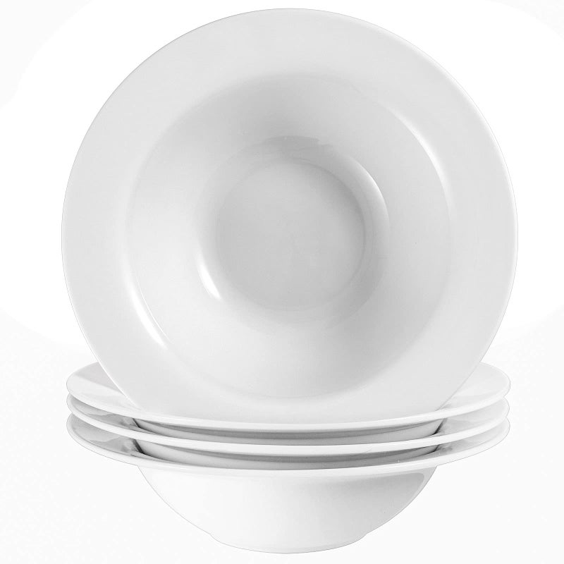 Wareland Pasta Bowls Set of 4 22 oz Ceramic Soup Bowls White Cereal Bowls Rimmed Deep Soup Plates Large Salad Bowls Wide Rim Pasta Plates Big Bowls for Kitchen Microwave Dishwasher Oven Safe
