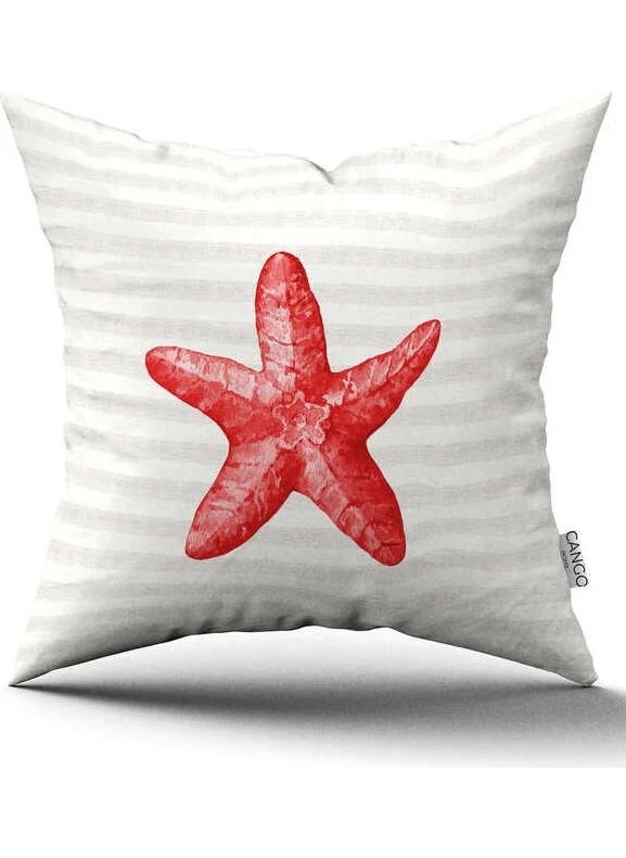 Cango Home Double Sided Red Cream Striped Marine Patterned Digital Printed Throw Pillow Cover CGH1235