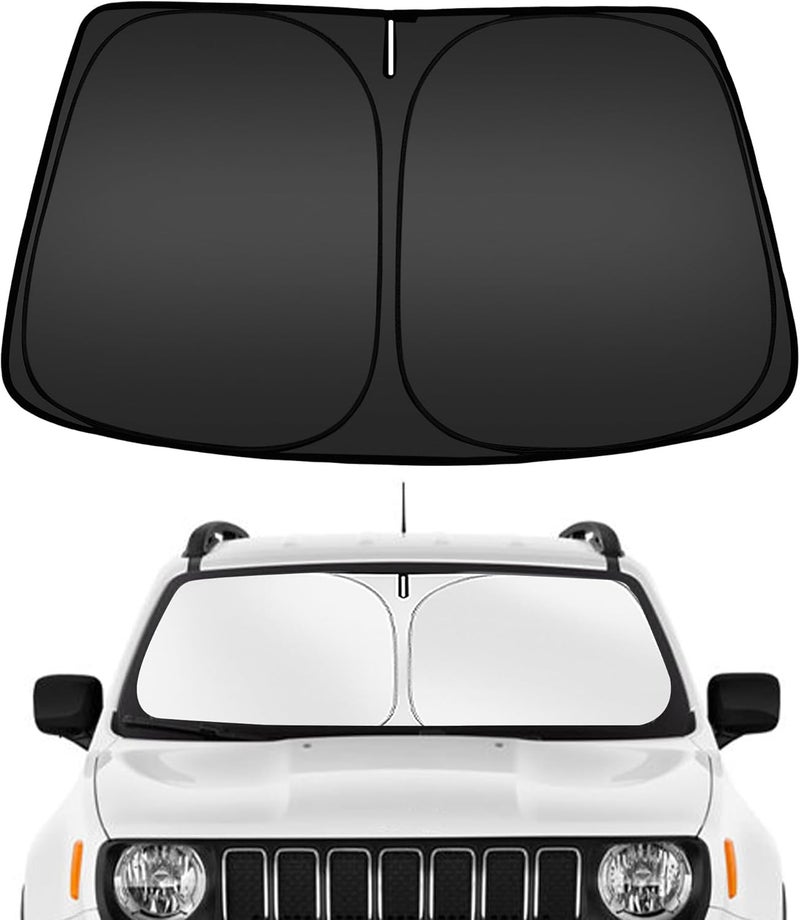 ARISMOTOR ظل شمسي للزجاج الأمامي لسيارة Jeep Renegade للموديلات 2015-2024، مصمم خصيصًا ليناسب الزجاج الأمامي، قابل للطي، يحمي من أشعة الشمس ويحافظ على برودة السيارة. - Image 1