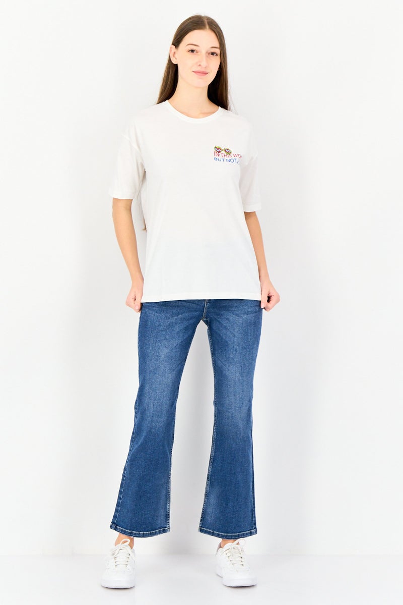 ONLY Women Crew Neck Short Sleeves Graphic T Shirts, White - Image 2