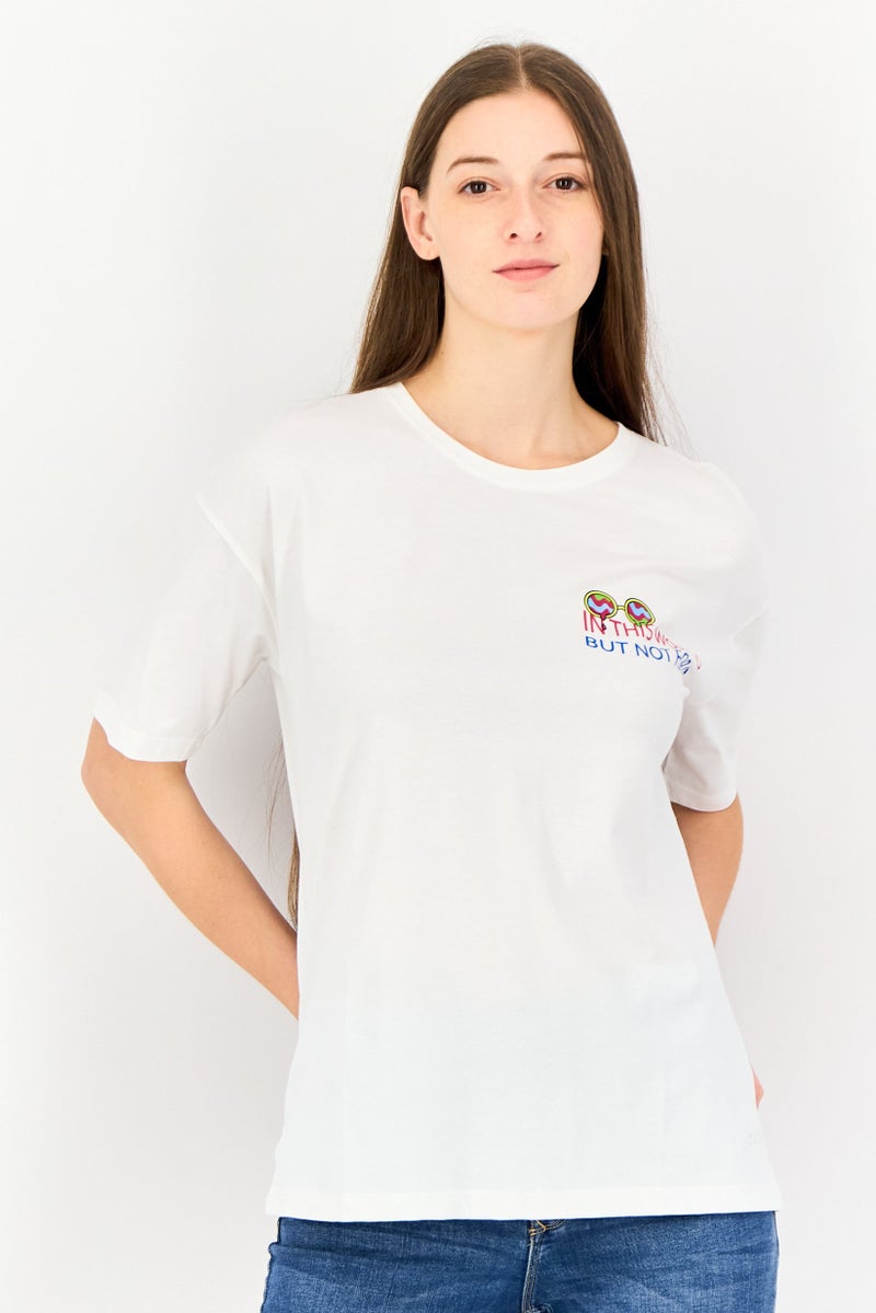 ONLY Women Crew Neck Short Sleeves Graphic T Shirts, White - Image 1