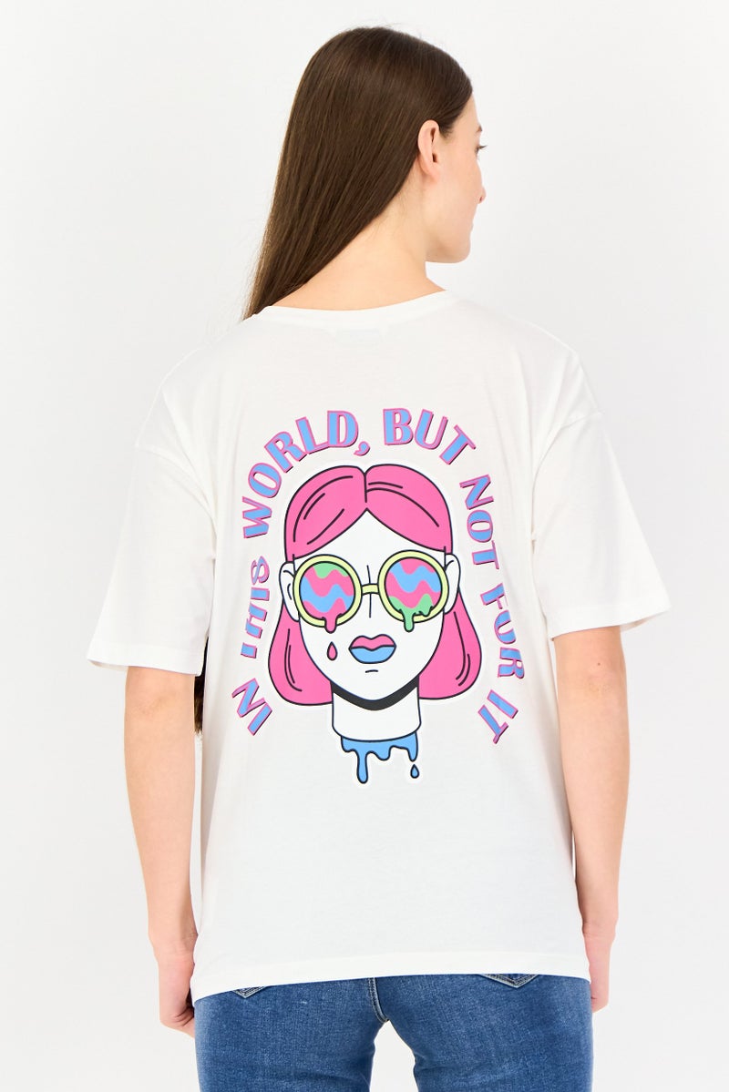 ONLY Women Crew Neck Short Sleeves Graphic T Shirts, White - Image 3