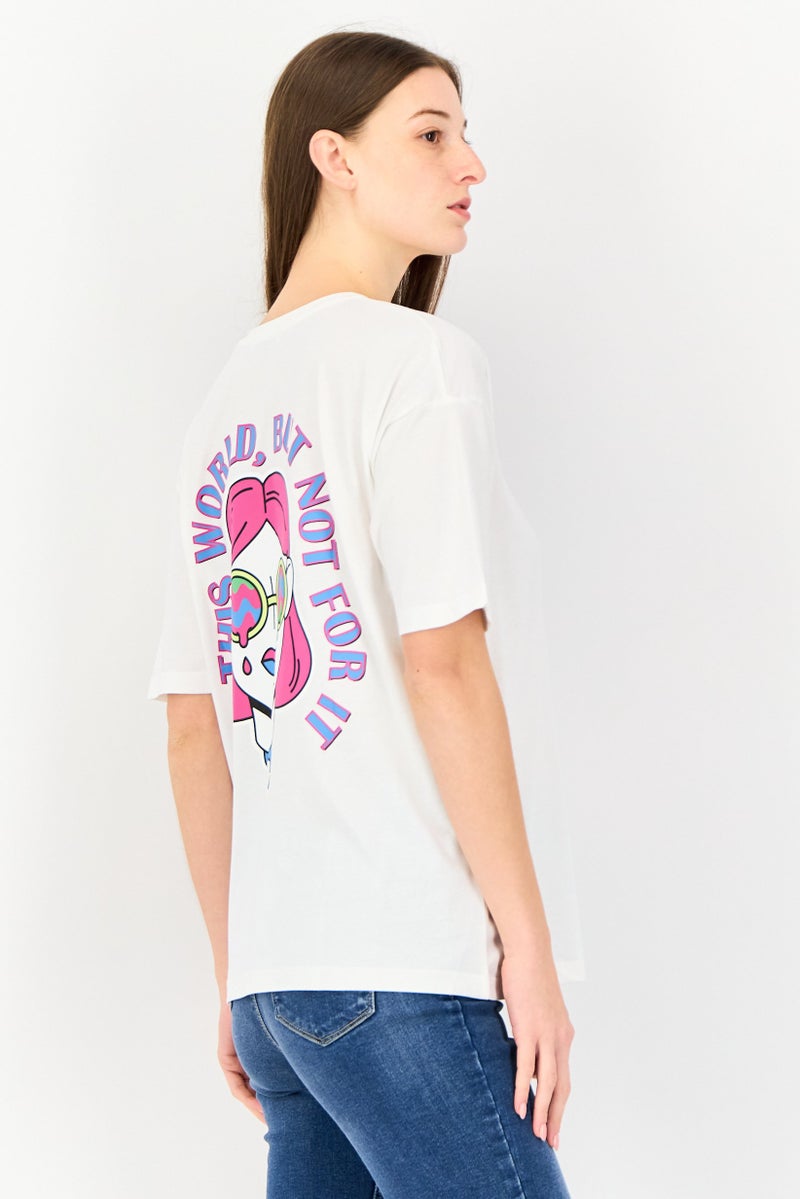 ONLY Women Crew Neck Short Sleeves Graphic T Shirts, White - Image 4