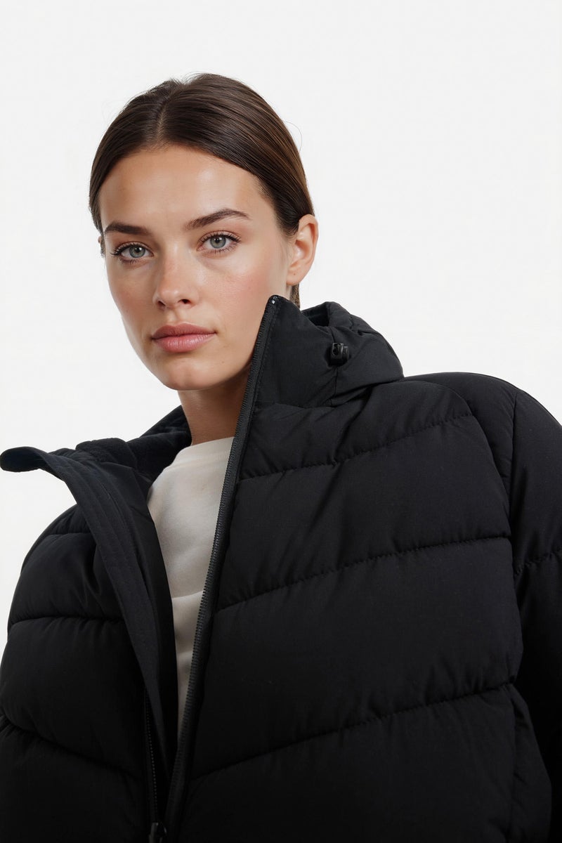 DeFacto Black Woman Waterproof Regular Fit Hooded Zip-Up Puffer Jacket Casual - Image 4