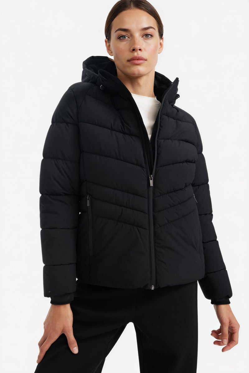 DeFacto Black Woman Waterproof Regular Fit Hooded Zip-Up Puffer Jacket Casual - Image 1