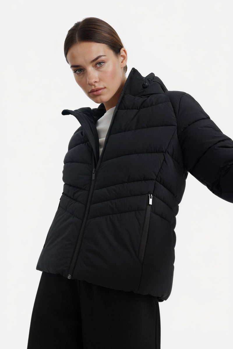 DeFacto Black Woman Waterproof Regular Fit Hooded Zip-Up Puffer Jacket Casual - Image 3