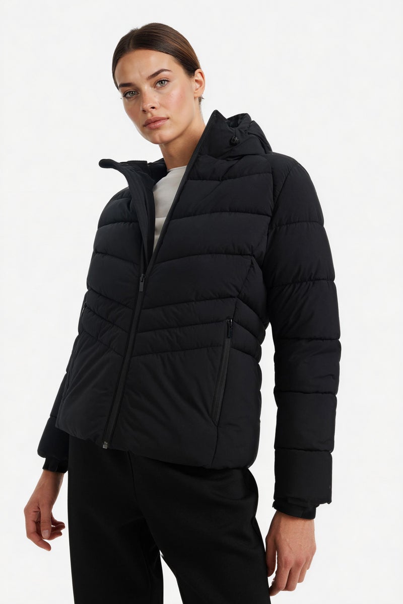 DeFacto Black Woman Waterproof Regular Fit Hooded Zip-Up Puffer Jacket Casual - Image 2