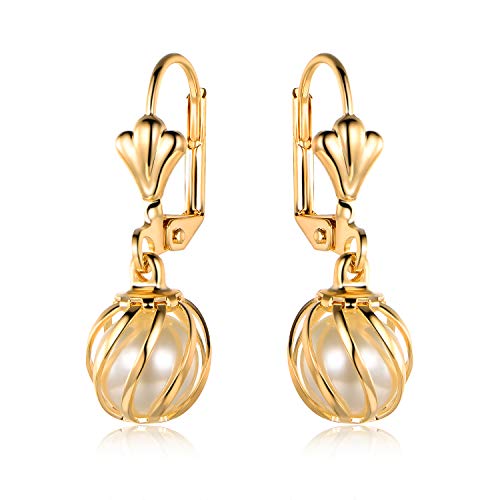 Barzel 18K Gold Plated Pearl Drop Earrings Caged (ER308) - Image 1