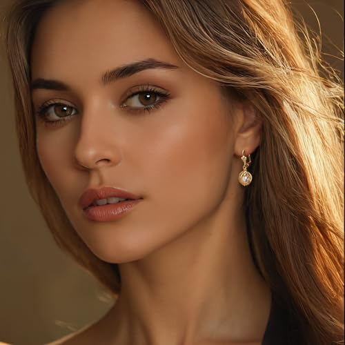 Barzel 18K Gold Plated Pearl Drop Earrings Caged (ER308) - Image 3