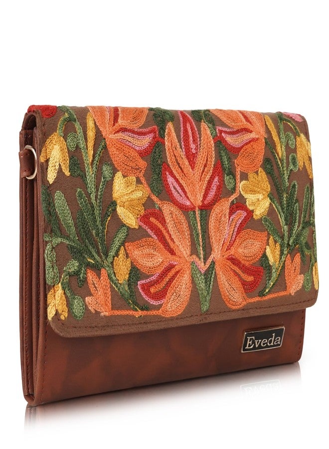 EVEDA Women Stylish Embrodeiry Clutch Ladies Party Wedding ladies purse handbag (Brown) - Image 1