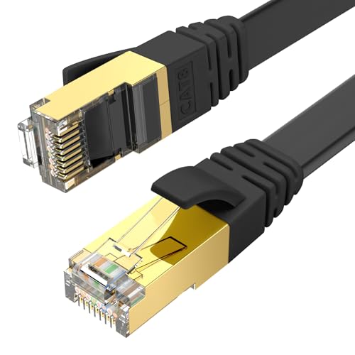 Ercielook CAT8 Ethernet Cable 25 ft High Speed, Shielded Flat Internet Cable with Clips, for Router/Gaming/Modem - Black - Image 1