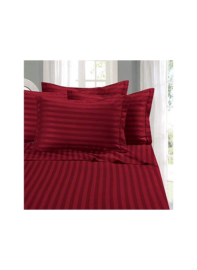 Elegant Comfort Best, Softest, Coziest 6-Piece Sheet Sets! - 1500 Thread Count Egyptian Quality Luxurious Wrinkle Resistant 6-Piece Damask Stripe Bed Sheet Set, King Burgundy