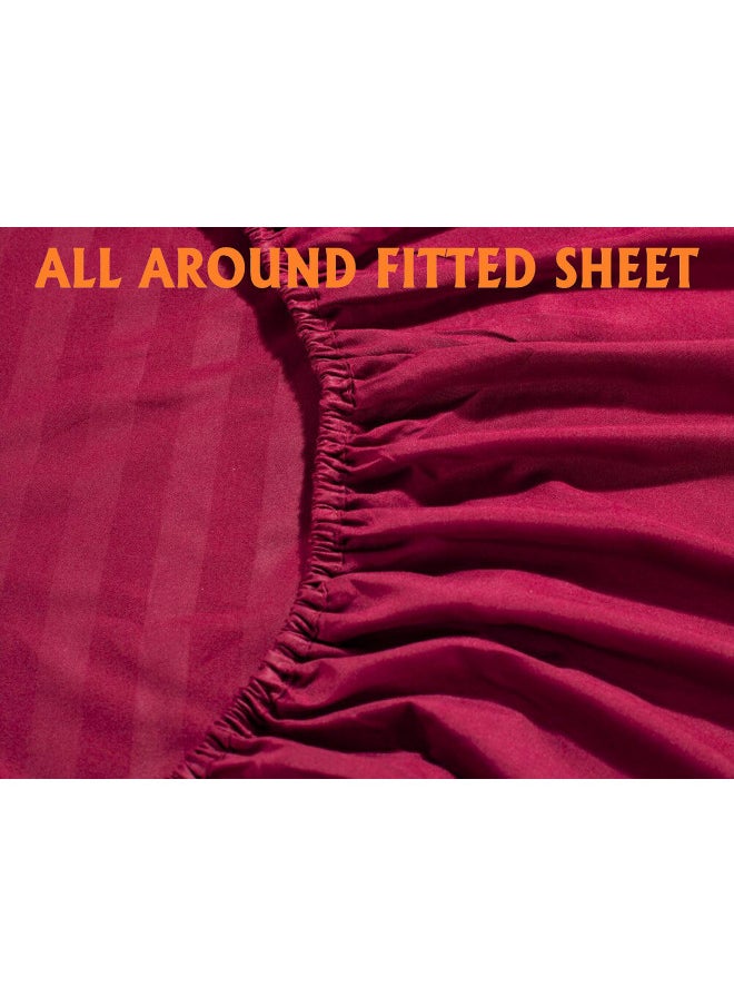 Elegant Comfort Best, Softest, Coziest 6-Piece Sheet Sets! - 1500 Thread Count Egyptian Quality Luxurious Wrinkle Resistant 6-Piece Damask Stripe Bed Sheet Set, King Burgundy