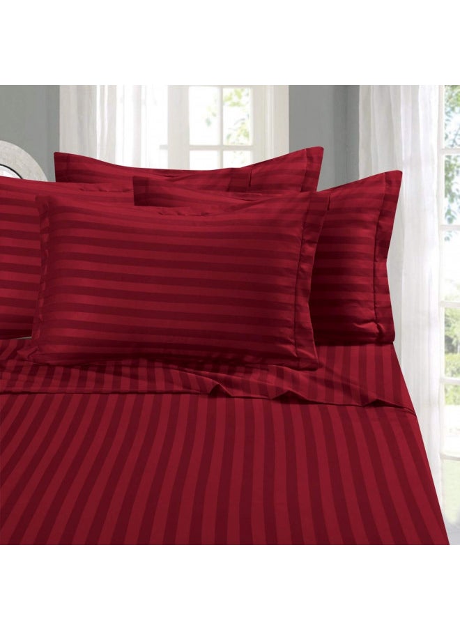 Elegant Comfort Best, Softest, Coziest 6-Piece Sheet Sets! - 1500 Thread Count Egyptian Quality Luxurious Wrinkle Resistant 6-Piece Damask Stripe Bed Sheet Set, King Burgundy