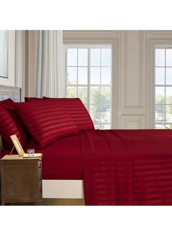 Elegant Comfort Best, Softest, Coziest 6-Piece Sheet Sets! - 1500 Thread Count Egyptian Quality Luxurious Wrinkle Resistant 6-Piece Damask Stripe Bed Sheet Set, King Burgundy