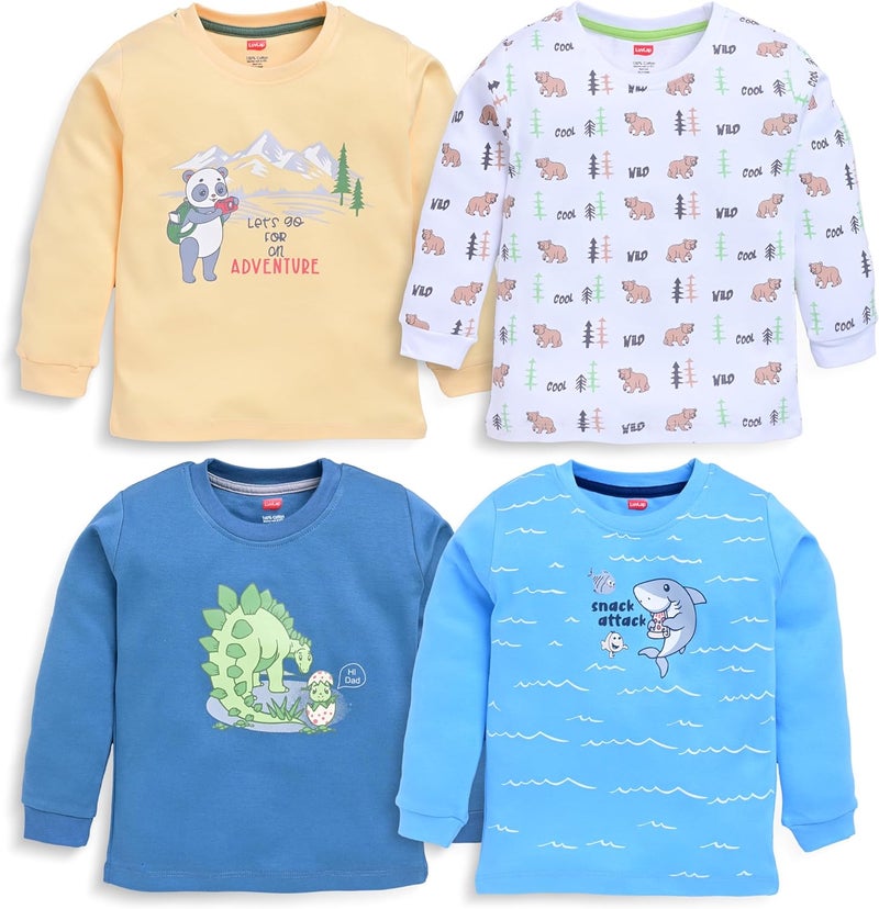 LuvLap Cartoon Regular Fit Full Sleeve T-Shirt Set for Boys - Pack of 4, Multicolour - Image 1