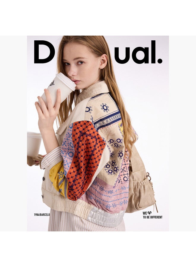 DESIGUAL 25 سترة جينز نسائية قصيرة مزينة بتطريز ثقيل من القطن الخالص لربيع/صيف جديد - Image 2