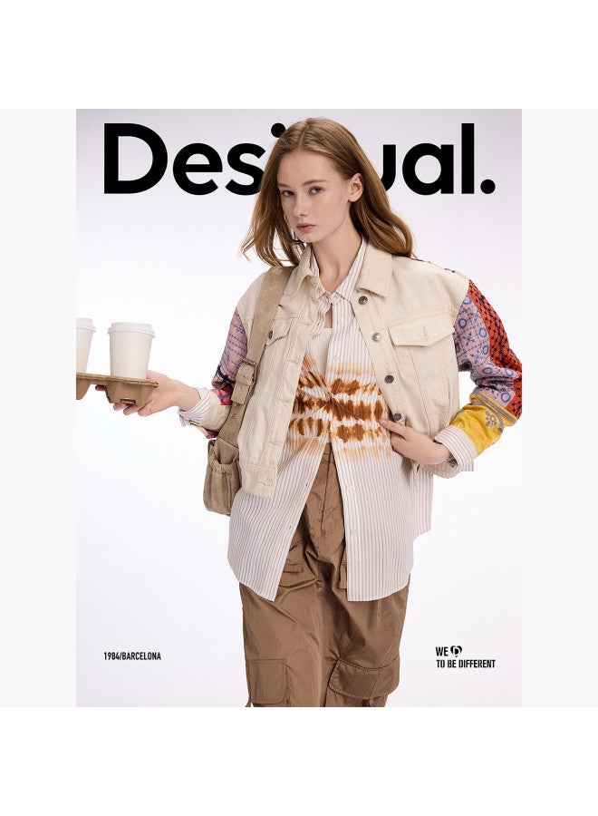 DESIGUAL 25 سترة جينز نسائية قصيرة مزينة بتطريز ثقيل من القطن الخالص لربيع/صيف جديد - Image 4