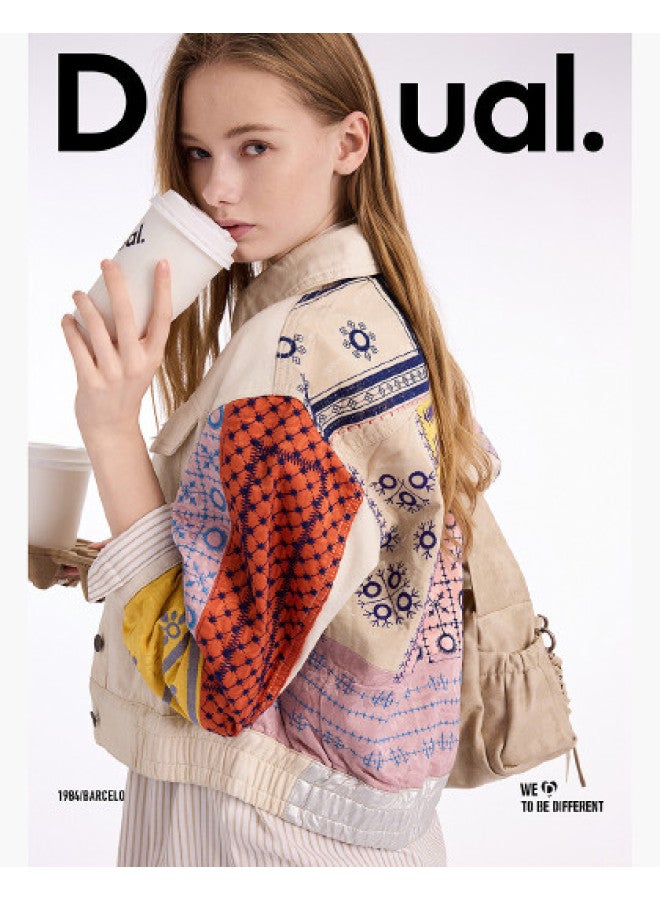 DESIGUAL 25 سترة جينز نسائية قصيرة مزينة بتطريز ثقيل من القطن الخالص لربيع/صيف جديد - Image 1