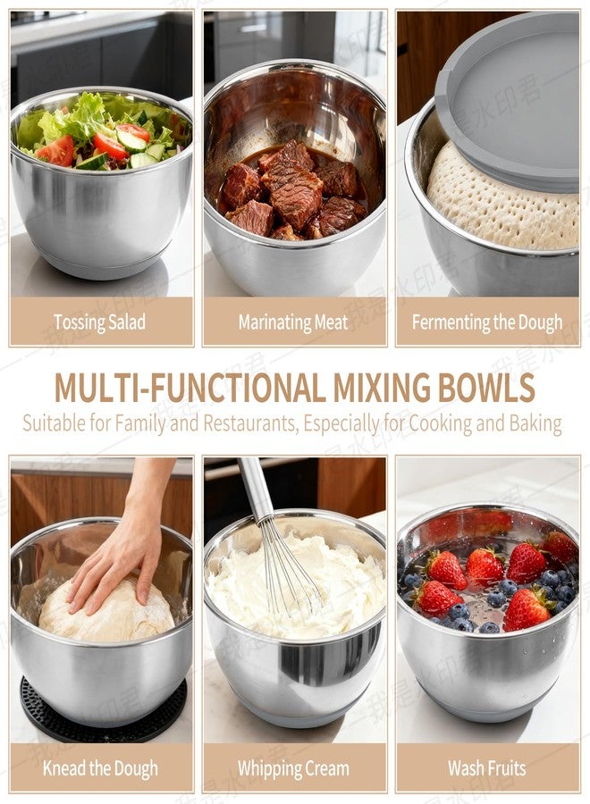 Deedro مجموعة أوعية خلط ديدرو بريميوم مع أغطية محكمة الإغلاق، 22 قطعة من أوعية الخلط المصنوعة من الفولاذ المقاوم للصدأ السميك، أوعية تحضير معدنية كبيرة، أوعية متداخلة بقاعدة سيليكون مانعة للانزلاق للمطبخ، سعات 1.5/2/3/4/5 كوارت، رمادي - Image 5