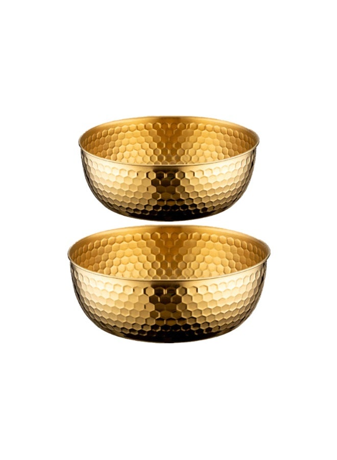 2 Pcs Gold Stainless Steel Mixing Bowls – Metal Salad Serving Bowls for Fruit, Cereal, Soup, Cooking, Baking – Nesting Kitchen Prep Bowls (Gold, 21cm + 19cm) - Image 1